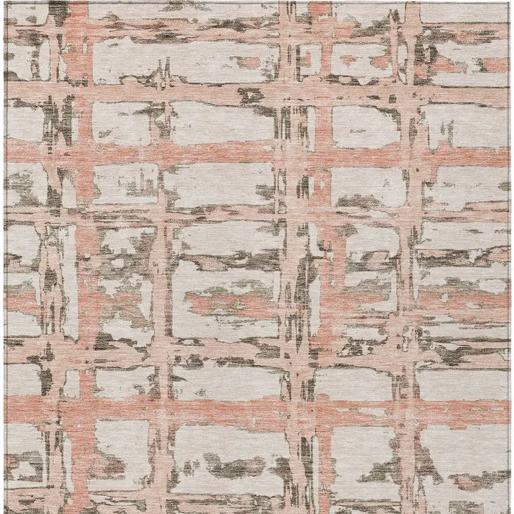 10' X 14' Pink Beige And Taupe Striped Washable Indoor Outdoor Area Rug