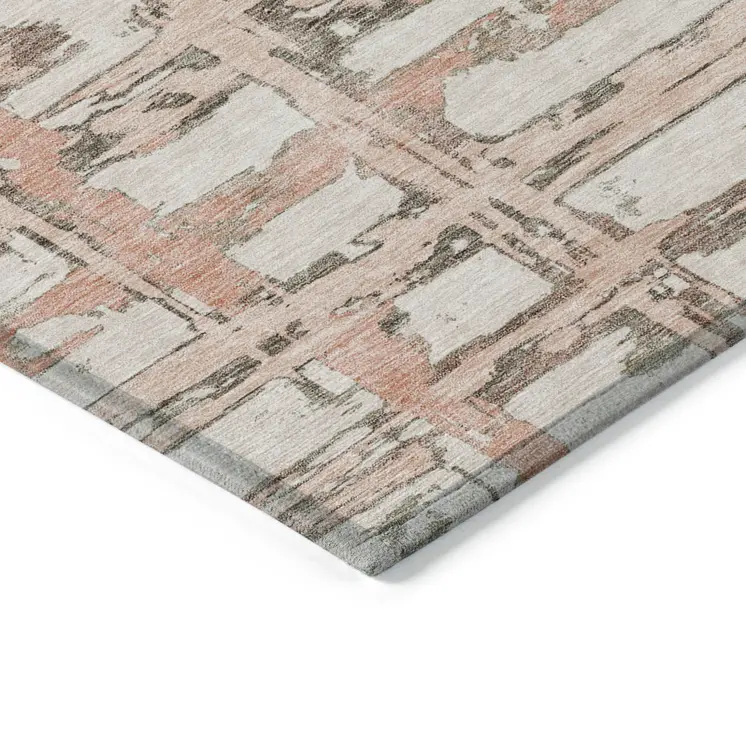 10' X 14' Pink Beige And Taupe Striped Washable Indoor Outdoor Area Rug