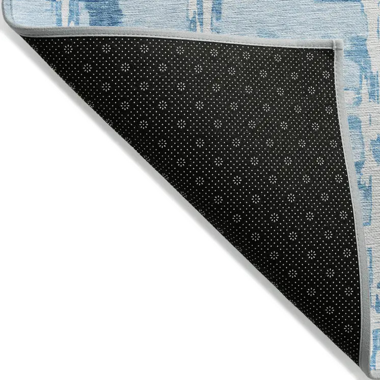 5' X 8' Sky Blue Denim Blue And Ivory Striped Washable Indoor Outdoor Area Rug