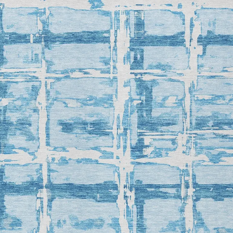 8' X 10' Sky Blue Denim Blue And Ivory Striped Washable Indoor Outdoor Area Rug
