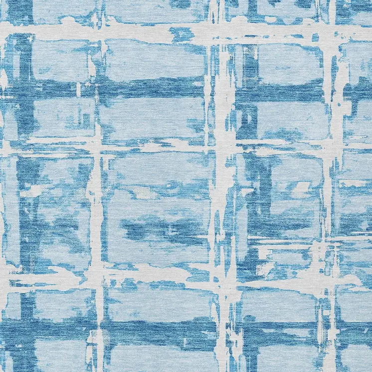 9' X 12' Sky Blue Denim Blue And Ivory Striped Washable Indoor Outdoor Area Rug
