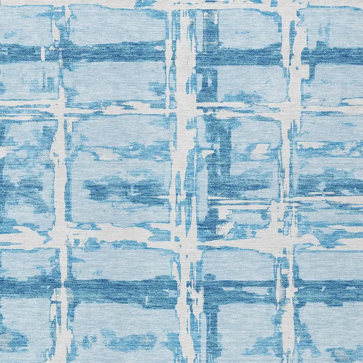 10' X 14' Sky Blue Denim Blue And Ivory Striped Washable Indoor Outdoor Area Rug