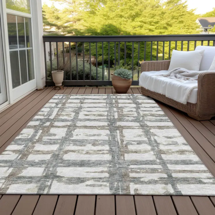 3' X 5' Silver Taupe And Gray Striped Washable Indoor Outdoor Area Rug