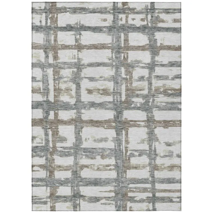 3' X 5' Silver Taupe And Gray Striped Washable Indoor Outdoor Area Rug