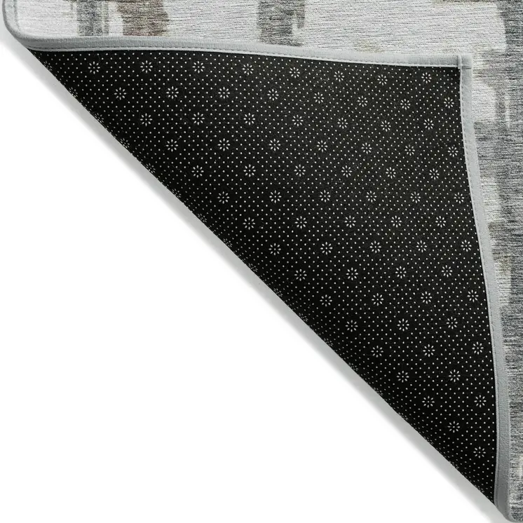 3' X 5' Silver Taupe And Gray Striped Washable Indoor Outdoor Area Rug