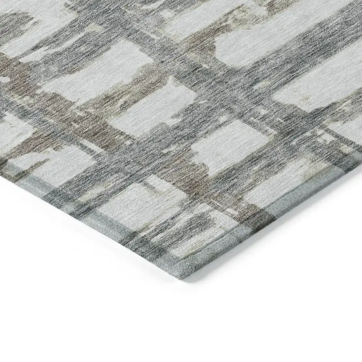 3' X 5' Silver Taupe And Gray Striped Washable Indoor Outdoor Area Rug