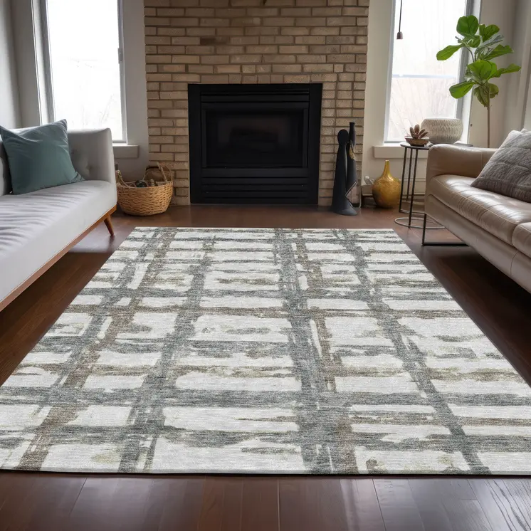 3' X 5' Silver Taupe And Gray Striped Washable Indoor Outdoor Area Rug