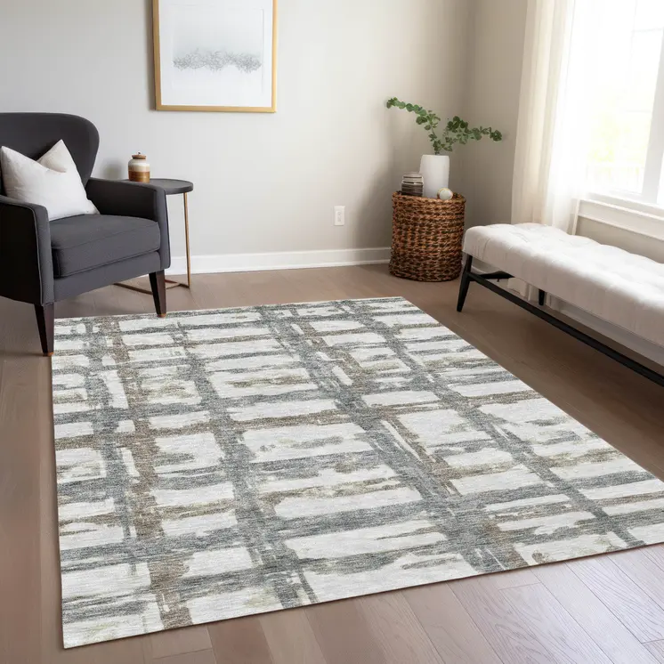 3' X 5' Silver Taupe And Gray Striped Washable Indoor Outdoor Area Rug