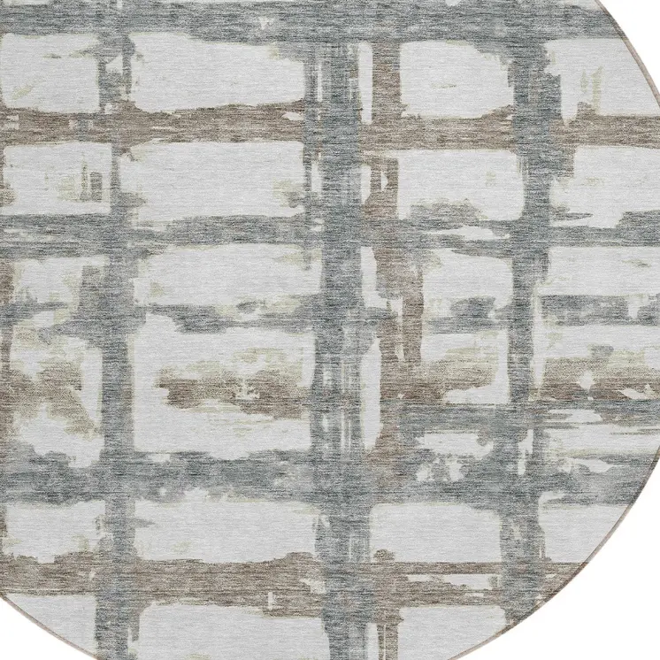 8' Silver Taupe And Gray Round Striped Washable Indoor Outdoor Area Rug