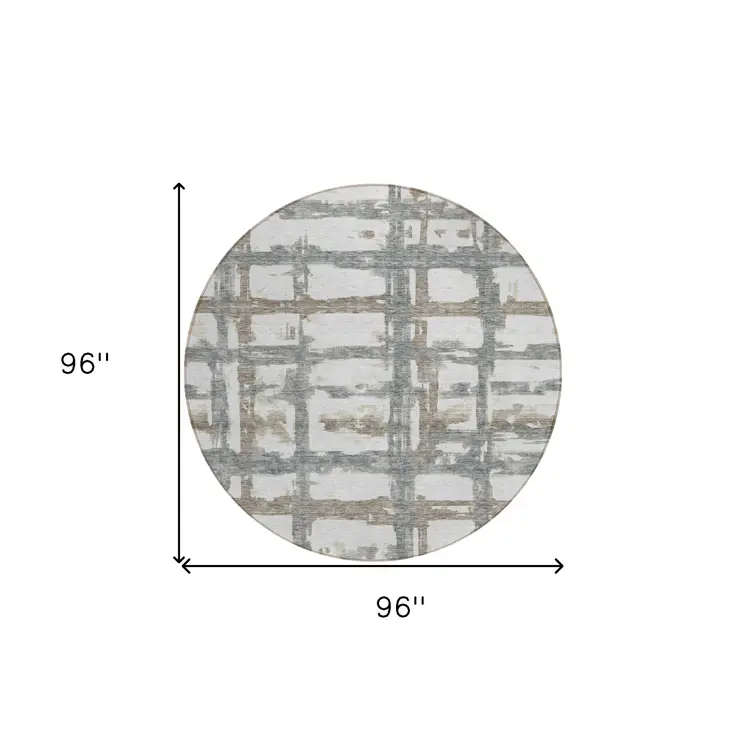 8' Silver Taupe And Gray Round Striped Washable Indoor Outdoor Area Rug