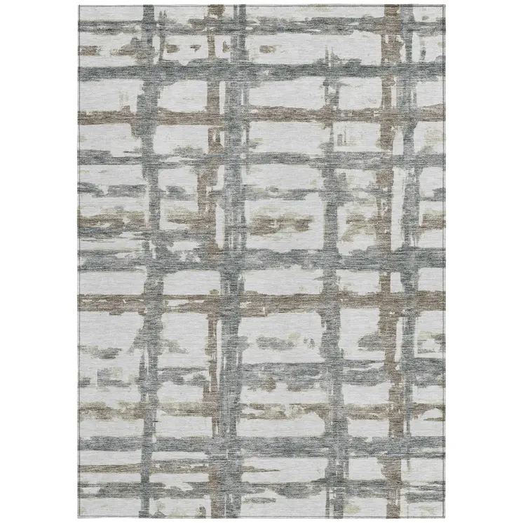 10' X 14' Silver Taupe And Gray Striped Washable Indoor Outdoor Area Rug