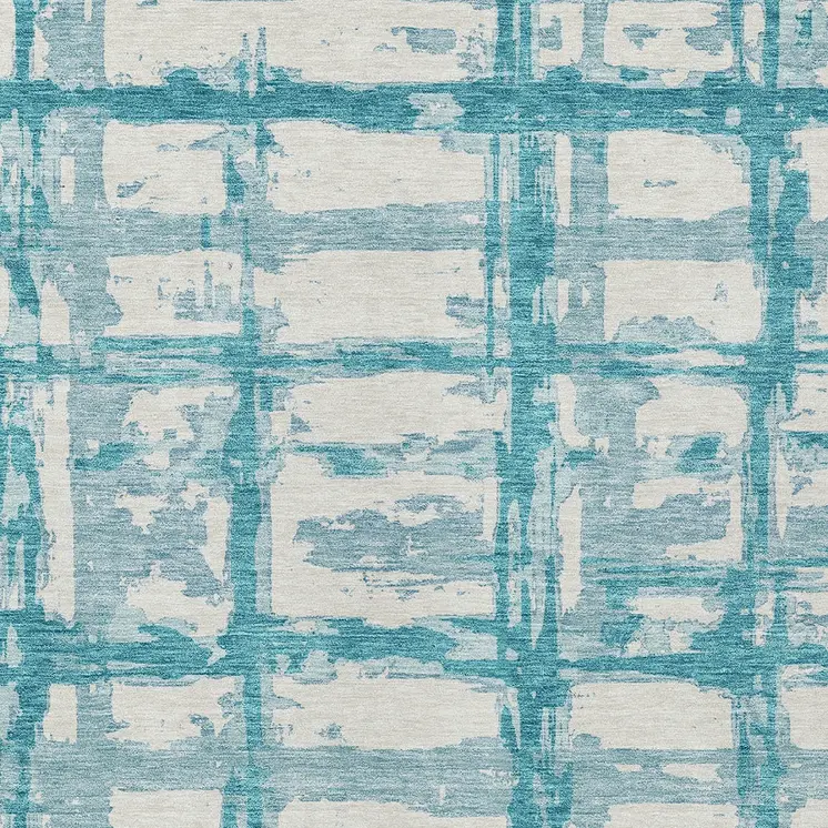 3' X 5' Teal Blue Aqua And Ivory Striped Washable Indoor Outdoor Area Rug