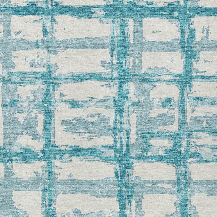 5' X 8' Teal Blue Aqua And Ivory Striped Washable Indoor Outdoor Area Rug