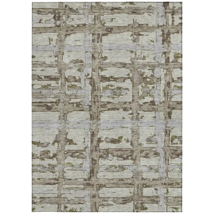3' X 5' Taupe Gray And Brown Striped Washable Indoor Outdoor Area Rug