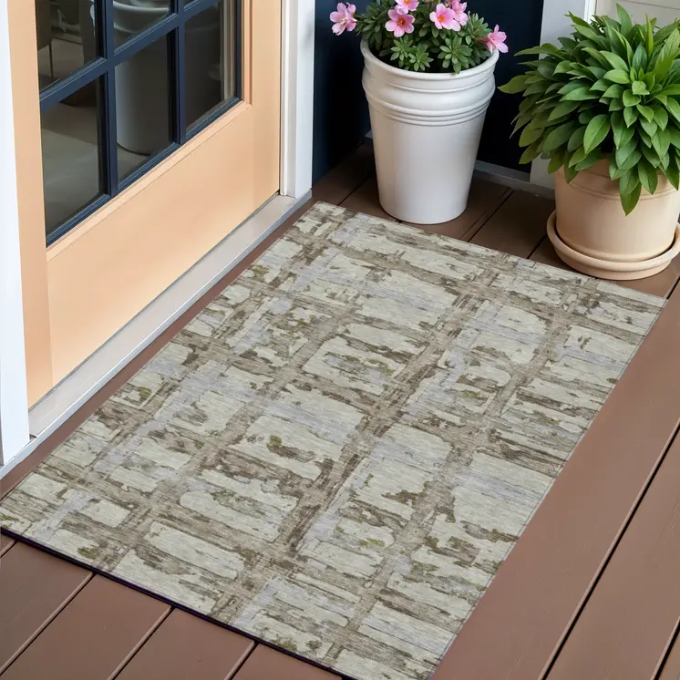 3' X 5' Taupe Gray And Brown Striped Washable Indoor Outdoor Area Rug