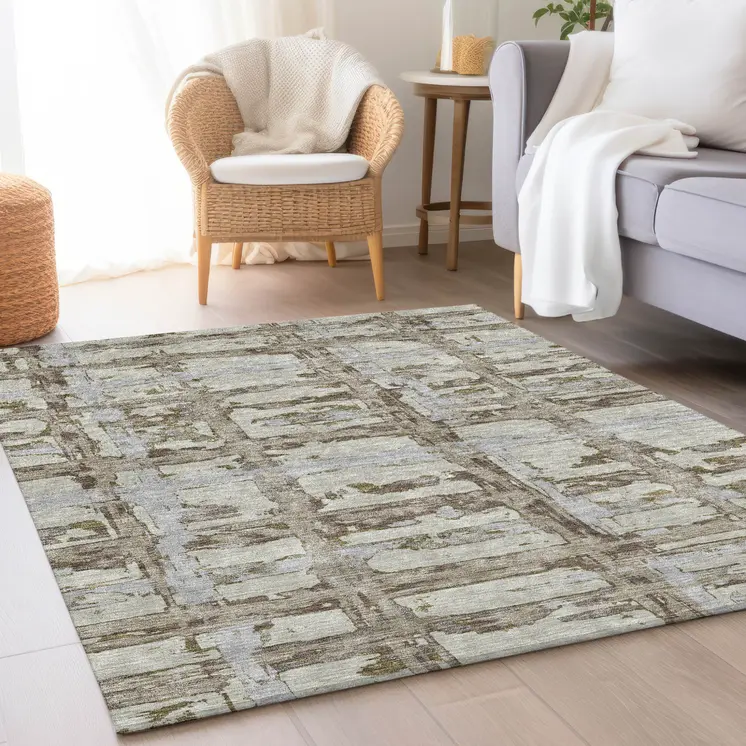 3' X 5' Taupe Gray And Brown Striped Washable Indoor Outdoor Area Rug