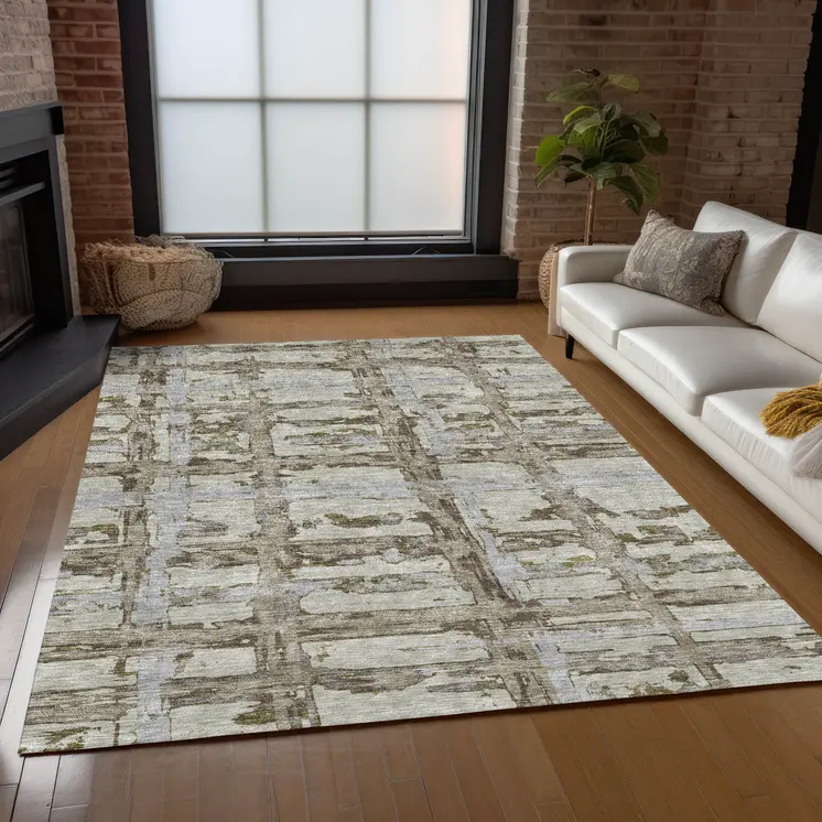 3' X 5' Taupe Gray And Brown Striped Washable Indoor Outdoor Area Rug