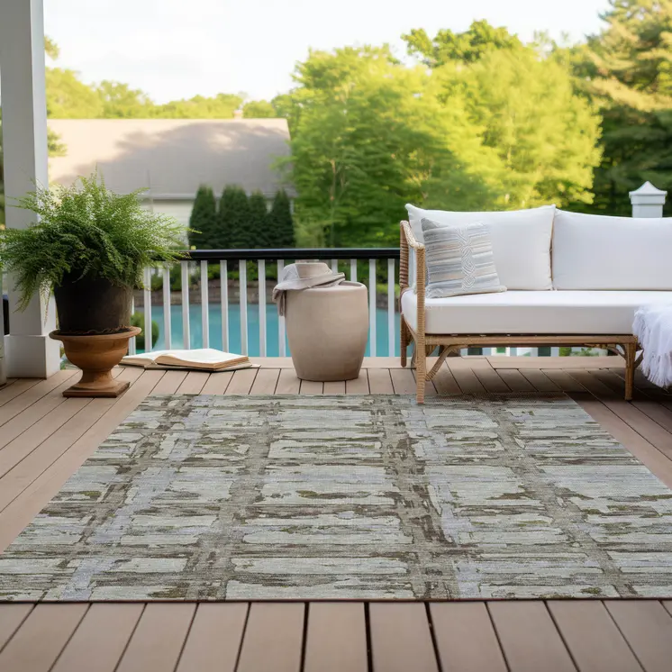 5' X 8' Taupe Gray And Brown Striped Washable Indoor Outdoor Area Rug