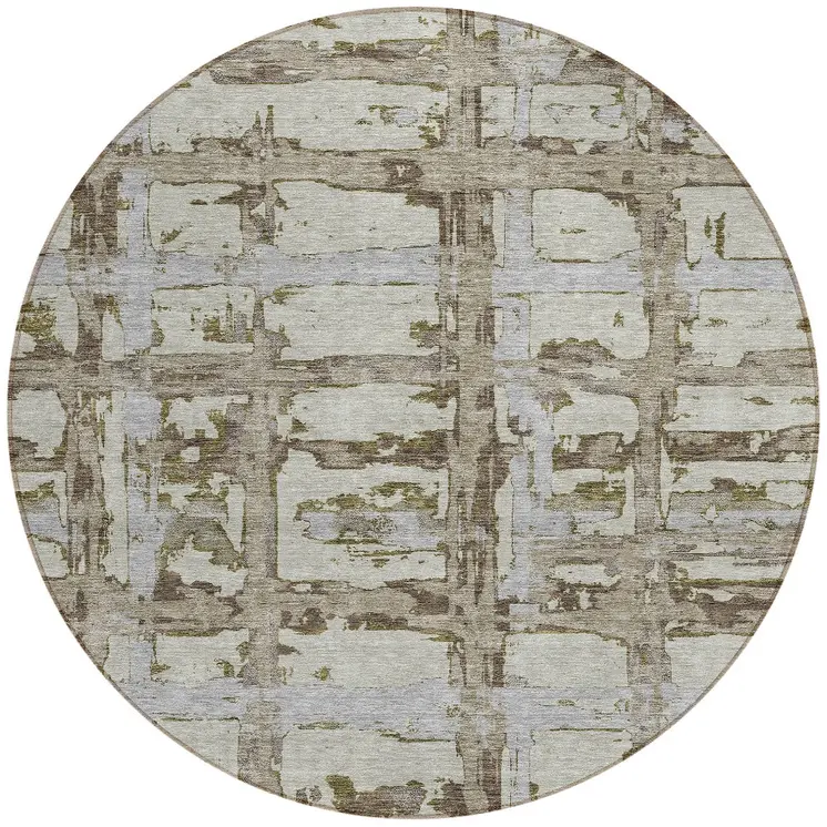 8' Taupe Gray And Brown Round Striped Washable Indoor Outdoor Area Rug