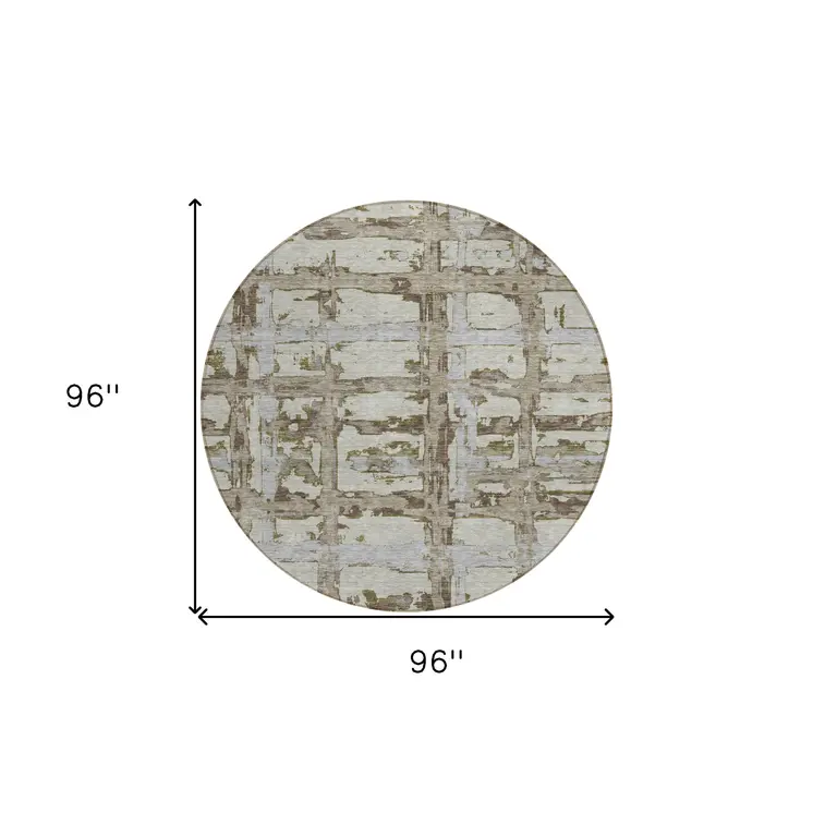 8' Taupe Gray And Brown Round Striped Washable Indoor Outdoor Area Rug