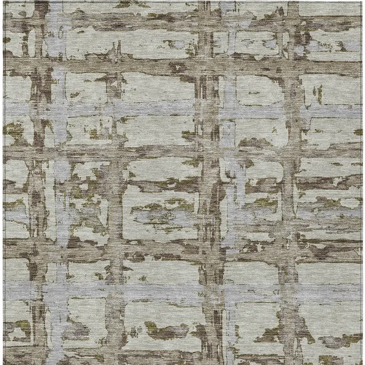 9' X 12' Taupe Gray And Brown Striped Washable Indoor Outdoor Area Rug
