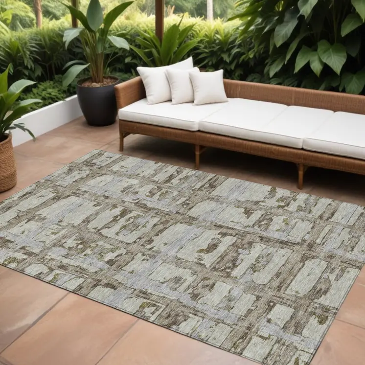 10' X 14' Taupe Gray And Brown Striped Washable Indoor Outdoor Area Rug