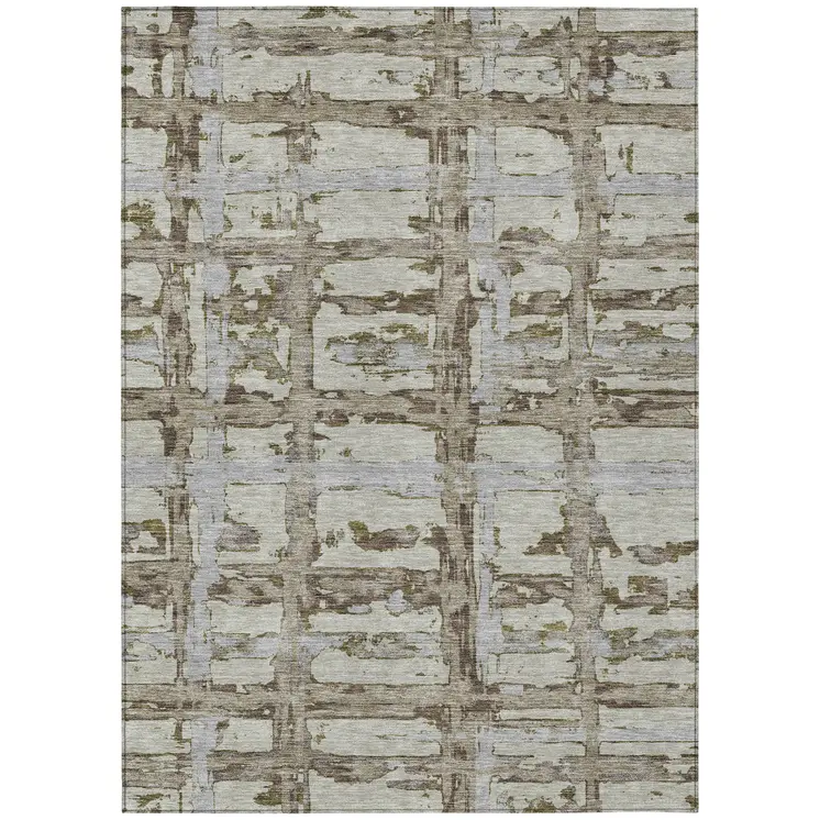 10' X 14' Taupe Gray And Brown Striped Washable Indoor Outdoor Area Rug