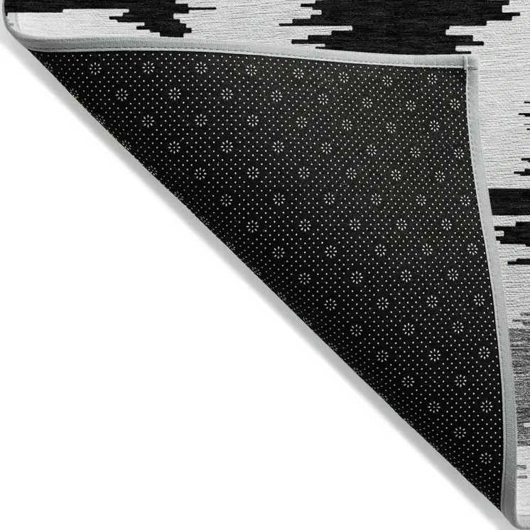 3' X 5' Black Gray And Silver Abstract Washable Indoor Outdoor Area Rug