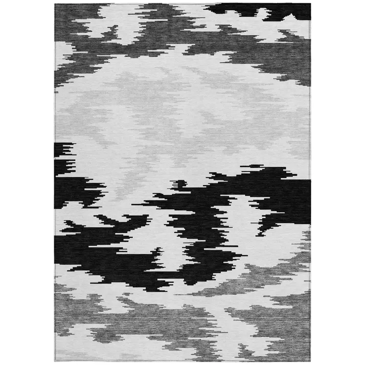 5' X 8' Black Gray And Silver Abstract Washable Indoor Outdoor Area Rug