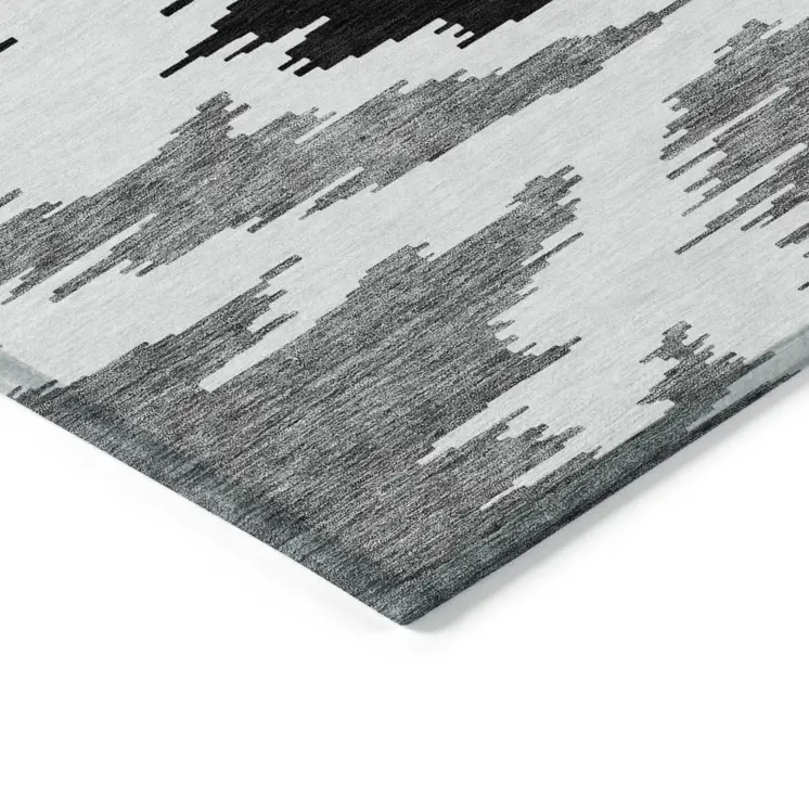 5' X 8' Black Gray And Silver Abstract Washable Indoor Outdoor Area Rug