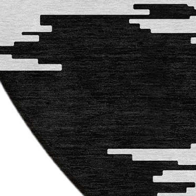 8' Black Gray And Silver Round Abstract Washable Indoor Outdoor Area Rug