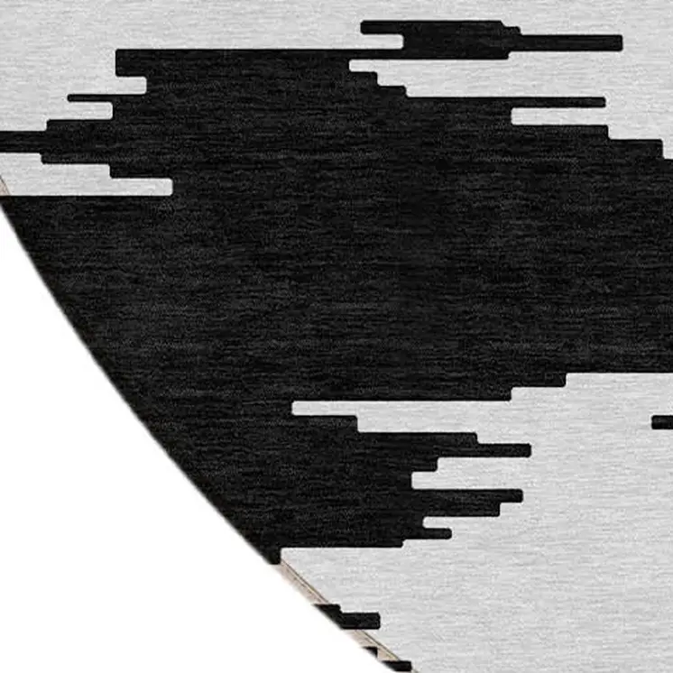 8' Black Gray And Silver Round Abstract Washable Indoor Outdoor Area Rug