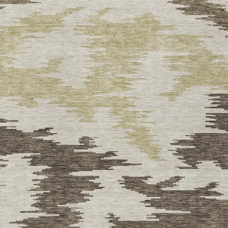 5' X 8' Chocolate Beige And Gold Abstract Washable Indoor Outdoor Area Rug