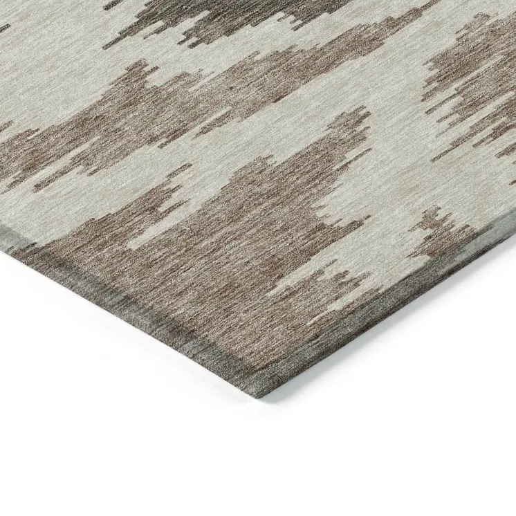8' Chocolate Beige And Gold Round Abstract Washable Indoor Outdoor Area Rug