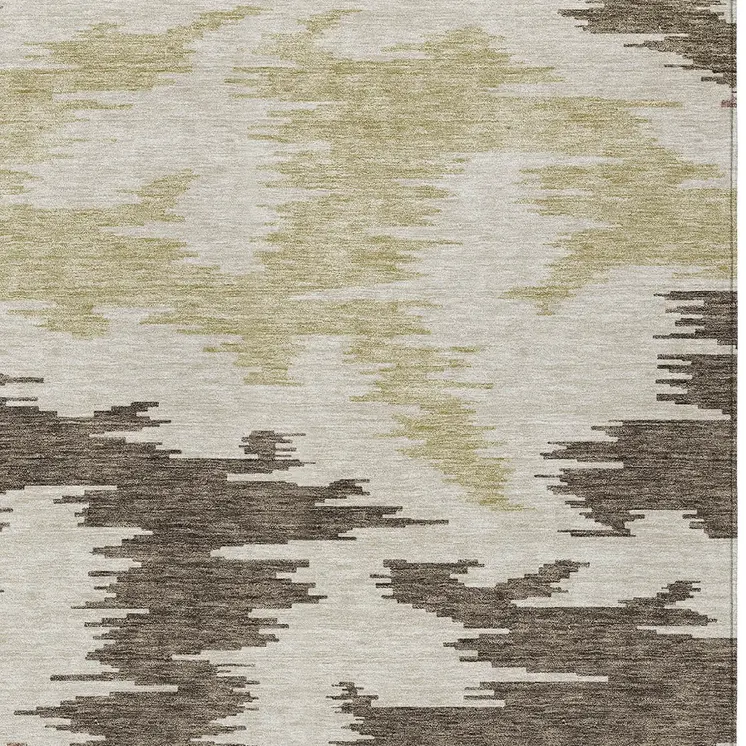 8' X 10' Chocolate Beige And Gold Abstract Washable Indoor Outdoor Area Rug