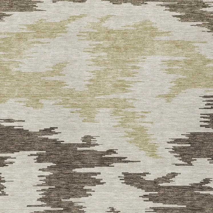 9' X 12' Chocolate Beige And Gold Abstract Washable Indoor Outdoor Area Rug
