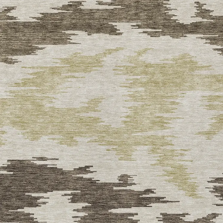 10' X 14' Chocolate Beige And Gold Abstract Washable Indoor Outdoor Area Rug