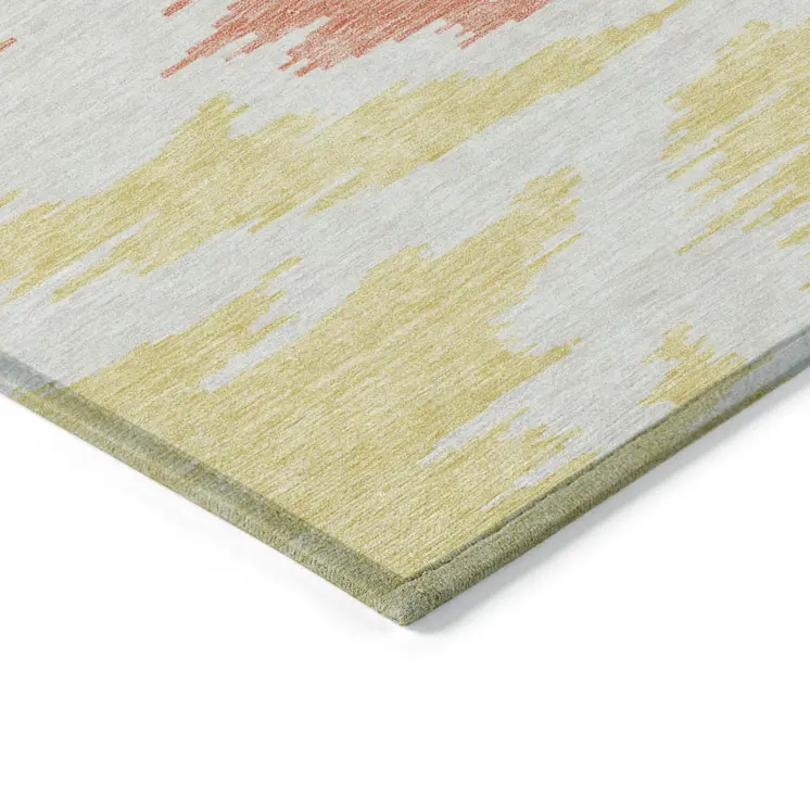 5' X 8' Coral Beige And Orange Abstract Washable Indoor Outdoor Area Rug