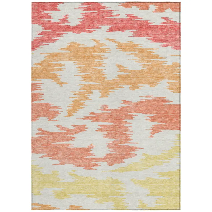 5' X 8' Coral Beige And Orange Abstract Washable Indoor Outdoor Area Rug