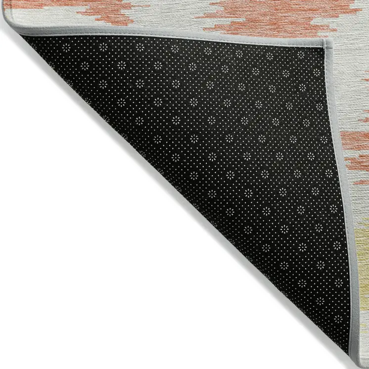 8' Coral Beige And Orange Round Abstract Washable Indoor Outdoor Area Rug