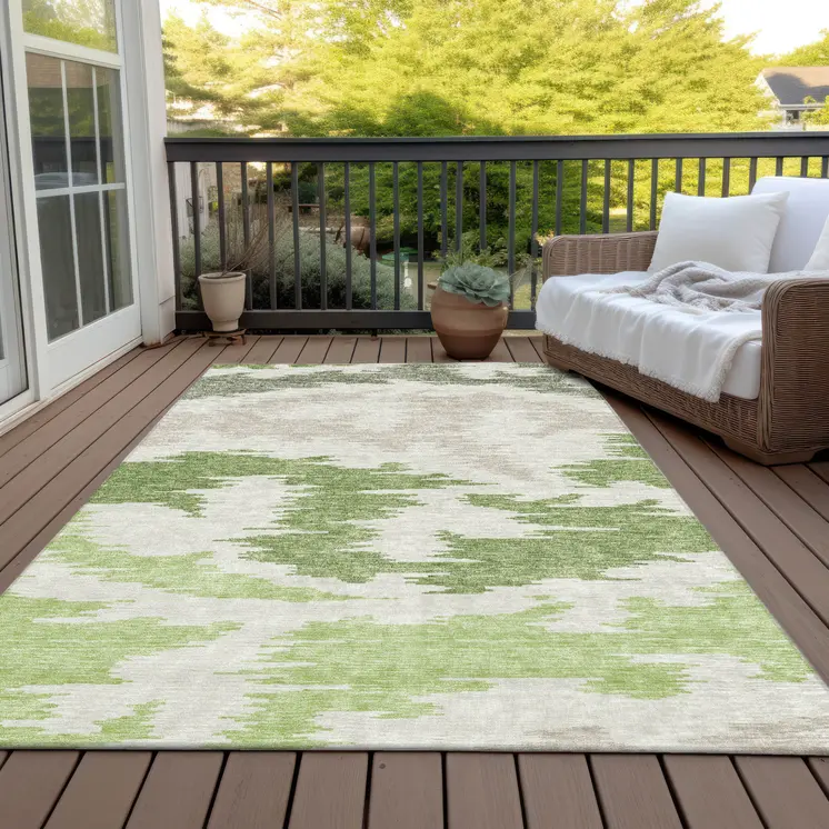 3' X 5' Olive Green And Beige Abstract Washable Indoor Outdoor Area Rug