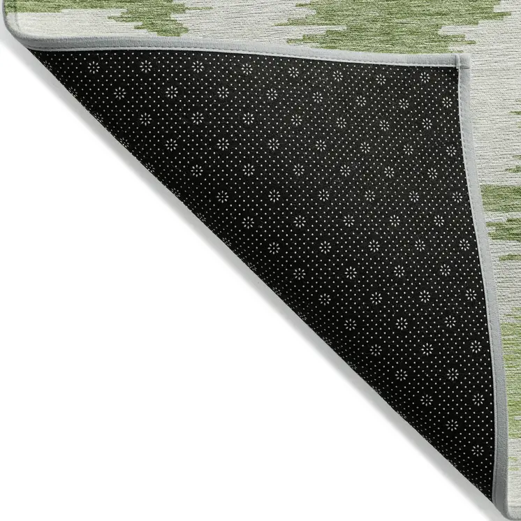 3' X 5' Olive Green And Beige Abstract Washable Indoor Outdoor Area Rug