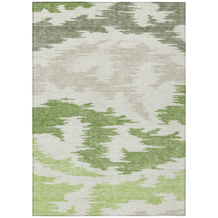8' X 10' Olive Green And Beige Abstract Washable Indoor Outdoor Area Rug