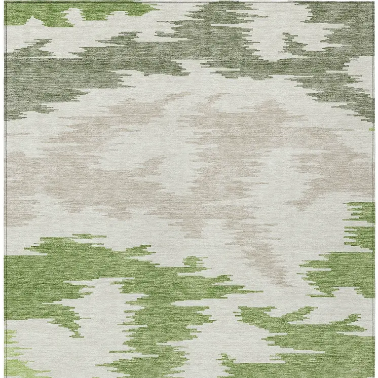 10' X 14' Olive Green And Beige Abstract Washable Indoor Outdoor Area Rug
