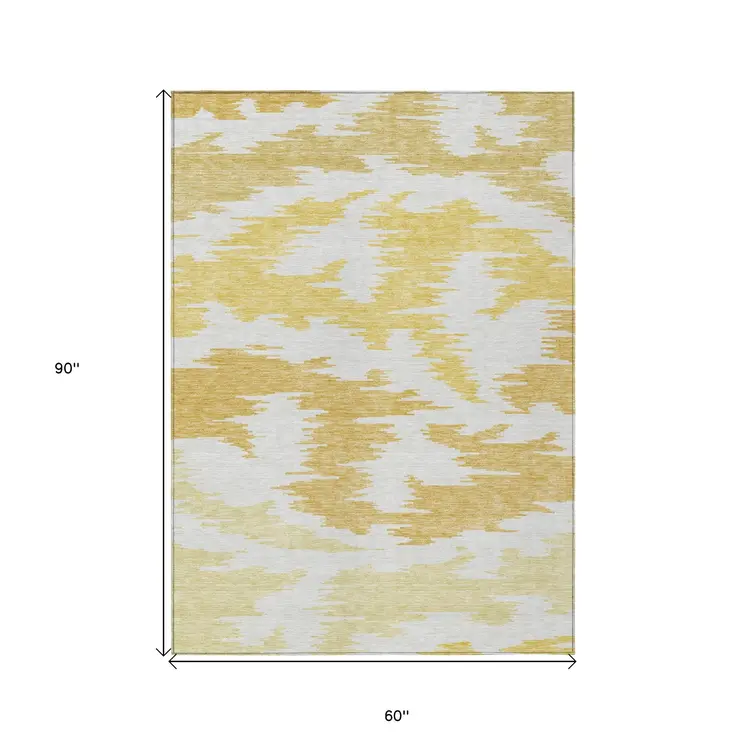 5' X 8' Gold Beige And Wheat Abstract Washable Indoor Outdoor Area Rug