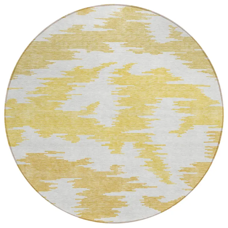 8' Gold Beige And Wheat Round Abstract Washable Indoor Outdoor Area Rug
