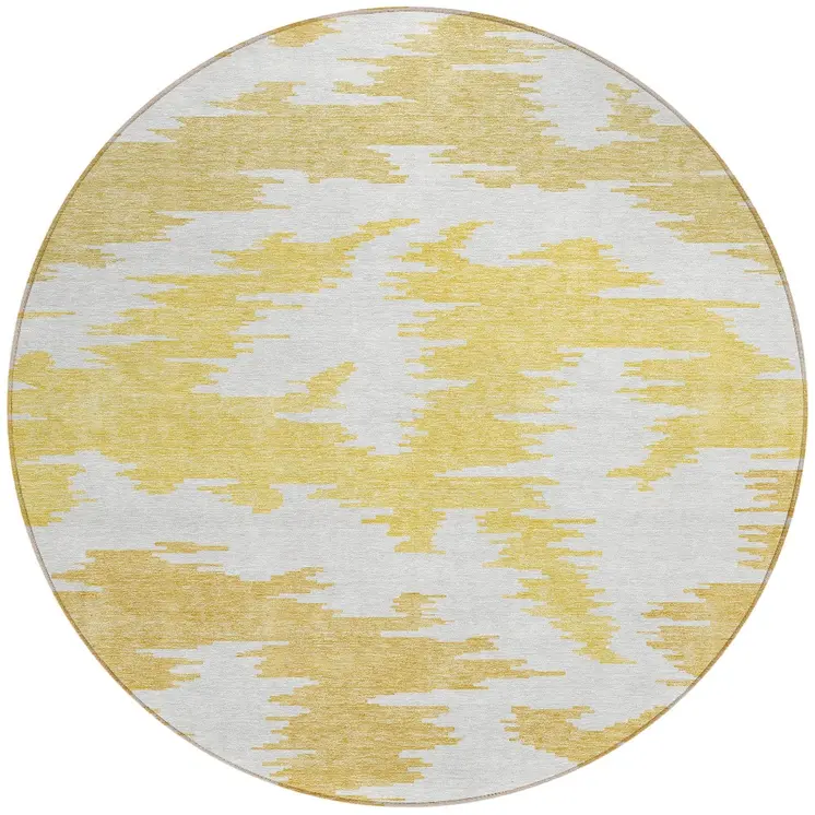 8' Gold Beige And Wheat Round Abstract Washable Indoor Outdoor Area Rug