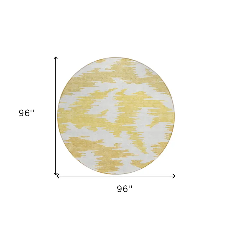8' Gold Beige And Wheat Round Abstract Washable Indoor Outdoor Area Rug