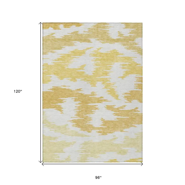 8' X 10' Gold Beige And Wheat Abstract Washable Indoor Outdoor Area Rug