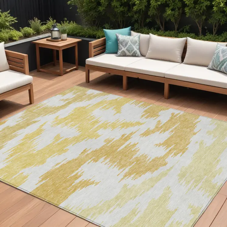 8' X 10' Gold Beige And Wheat Abstract Washable Indoor Outdoor Area Rug